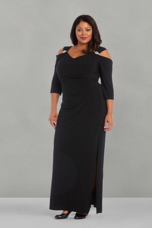 Womens Plus Cold Shoulder Embellished Evening Dress