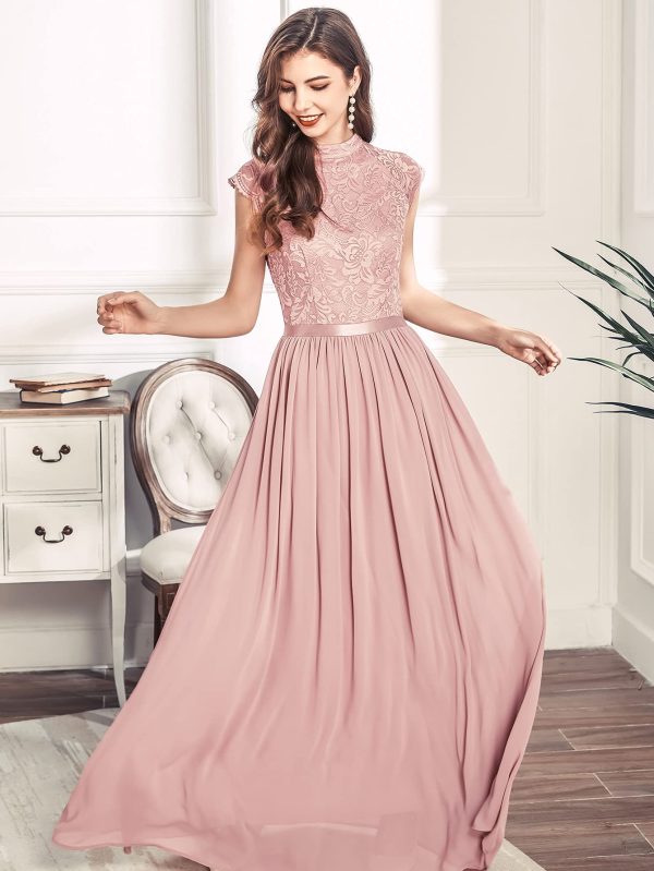 Women's Formal Sleeveless Floral Lace Bridesmaid Party Maxi Dress