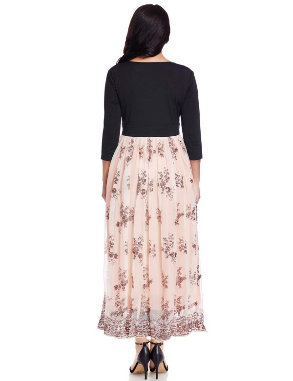 Women's Plus Size Sequin 3/4 Sleeves Evening Gown Party Long Maxi Dress