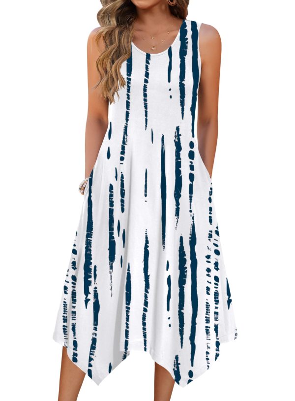 Womens Casual Dress for Summer Tank Dress Loose Flowy Beach Dress with Pockets Hankerchief Flare Midi Sundress 2025