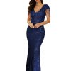 Women's V Neck Sequin Formal Evening Dress Tassel Bead Sleeve Mermaid Long Gown 1920S Party Maxi Military Dress