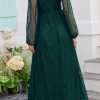 Women's Fall Lace Maxi Wedding Dress Long Sleeve V Neck Flowy A Line Cocktail Formal Party Dress Spring