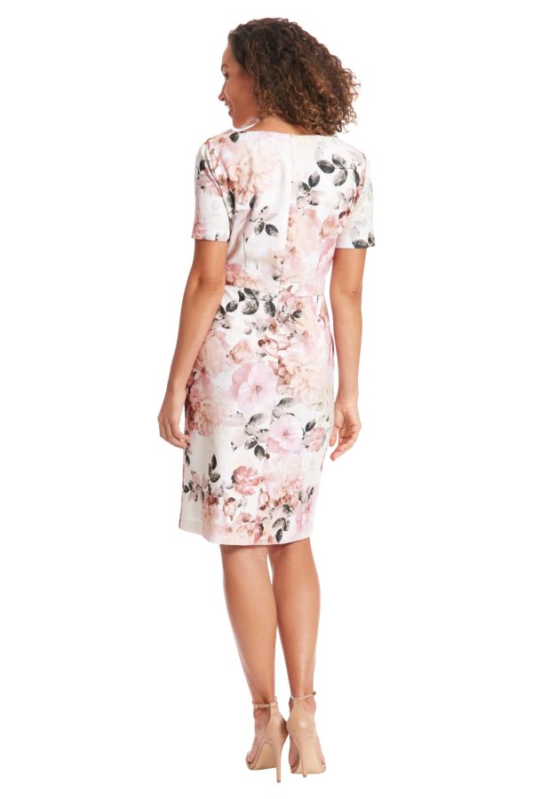Women's Boat Neck Side Tie Short Sleeve Knee Length-Cocktail Party Summer Dress with Bow Detail