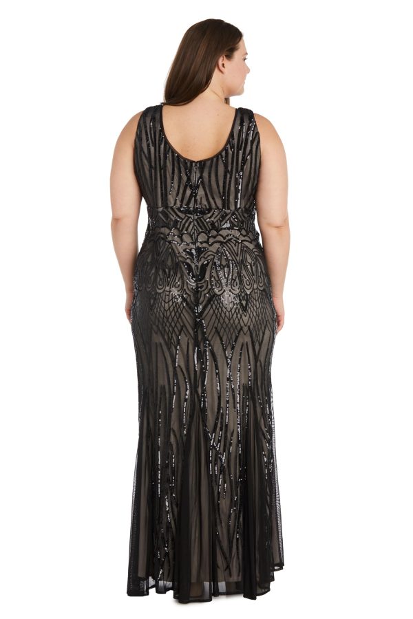 Long Beaded Dress W/Contrast Lining, V-Neckline & Godet Skirt