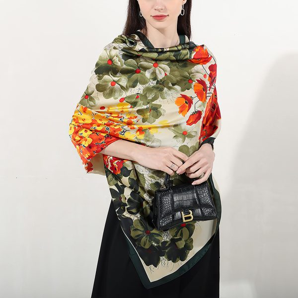 100% Large Silk Feeling Scarf-Women's Fashion Long Mulberry Silk Satin Neck Scarf Sunscreen Shawl Wrap Headscarf