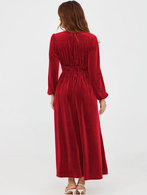 Women's Long Sleeve Velvet Dresses Fall Winter Long Dress Wedding Guest Party Maxi Dress