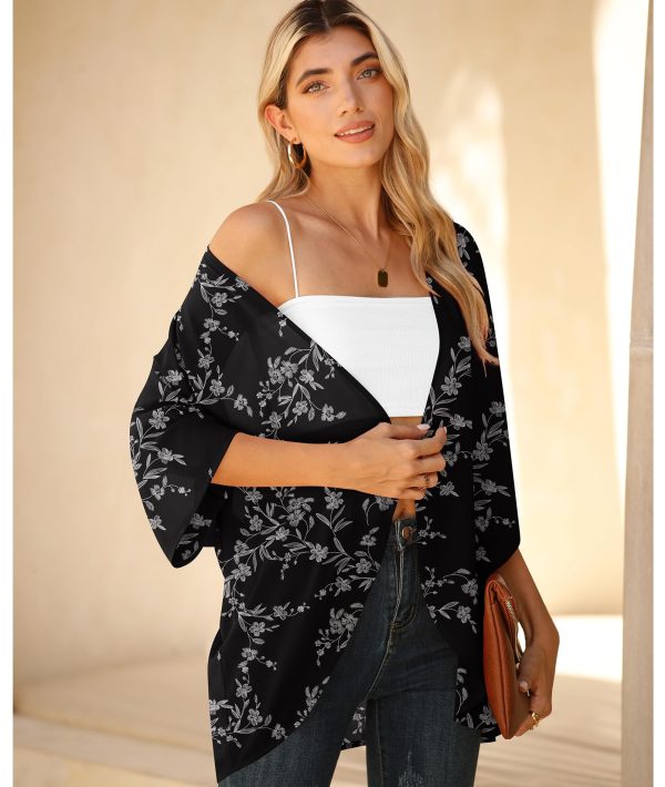 Women Lightweight Chiffon Cardigan Puff Sleeve Loose Beach Wear Cover Up Blouse Top
