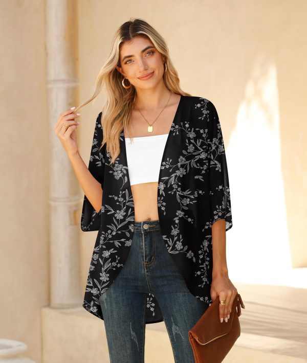 Women Lightweight Chiffon Cardigan Puff Sleeve Loose Beach Wear Cover Up Blouse Top