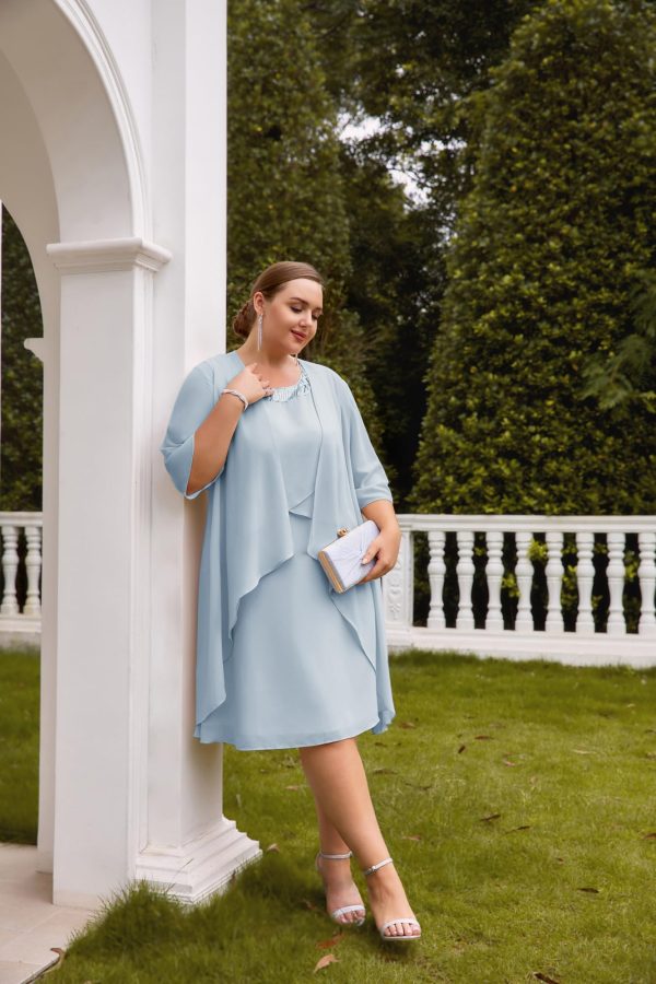 Womens Plus Size Dress with Jacket 2 Piece Wedding Guest Dresses Flowy Mother of The Bride Dress