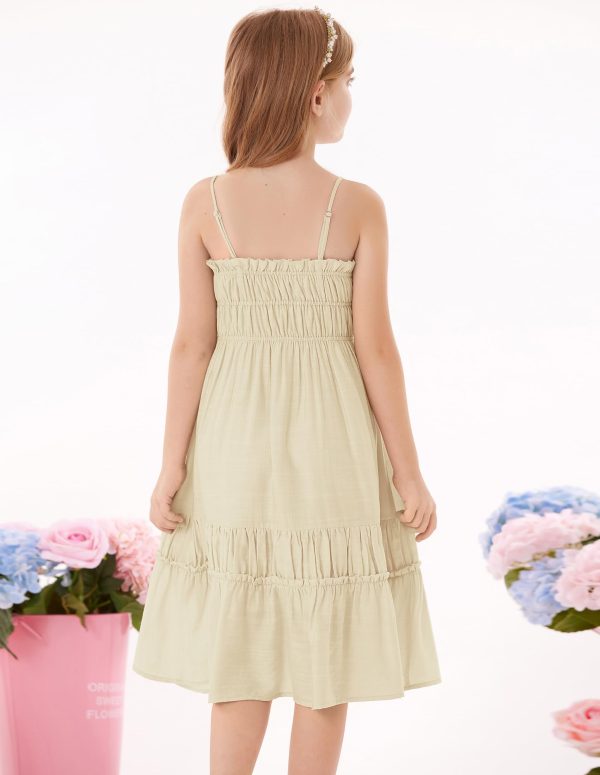 Girls Summer Dress Spaghetti Strap Midi Casual Sundress Sleeveless Party Elegant Dress 5-12Y