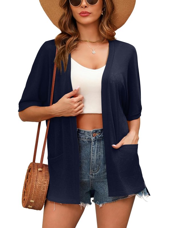 Women's Lightweight Open Front Cardigans Short Sleeve Casual Soft Sheer Cardigan S-2XL with Pockets
