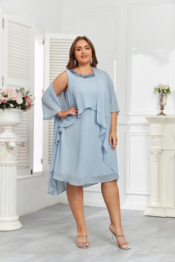 Womens Plus Size Dress with Jacket 2 Piece Wedding Guest Dresses Flowy Mother of The Bride Dress