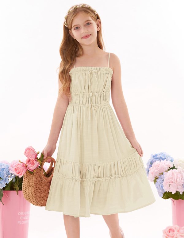 Girls Summer Dress Spaghetti Strap Midi Casual Sundress Sleeveless Party Elegant Dress 5-12Y