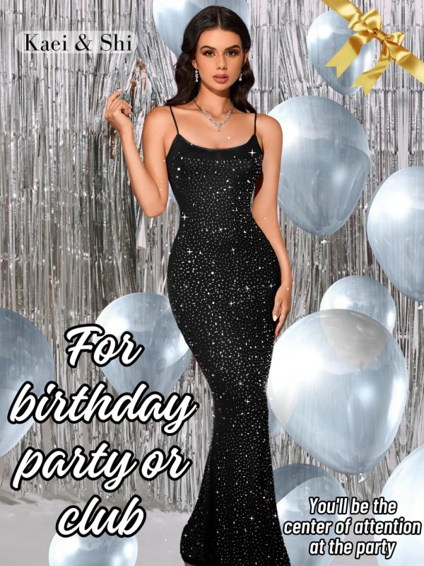 Rhinestone Mesh Dress,Glitter Sparkly Embellished Sheer Maxi Dresses,Sexy Birthday Outfit for Women Cocktail Party