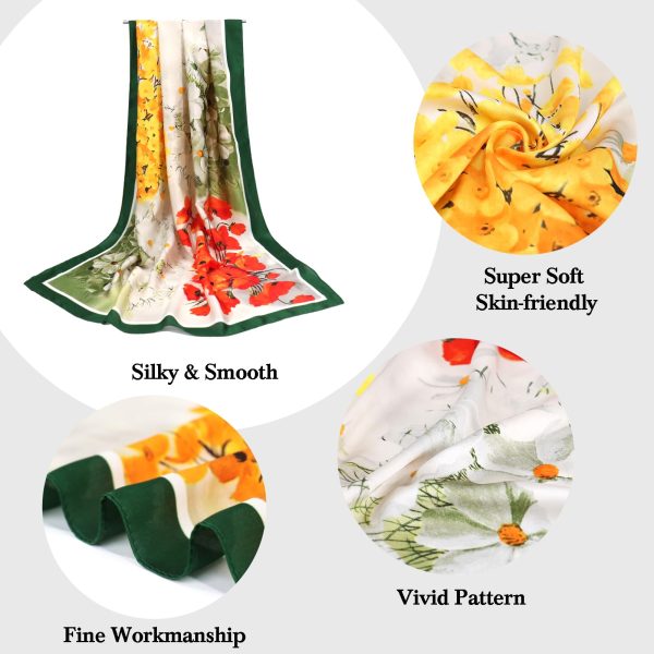 100% Large Silk Feeling Scarf-Women's Fashion Long Mulberry Silk Satin Neck Scarf Sunscreen Shawl Wrap Headscarf