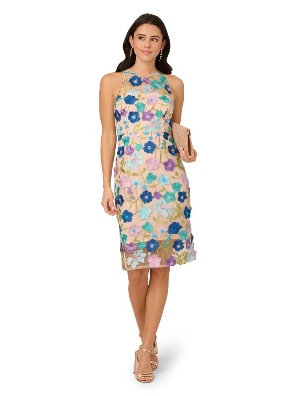 Women's Embroidered Column Midi Dress
