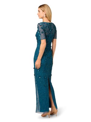 Women's Beaded Long 3D Floral Dress