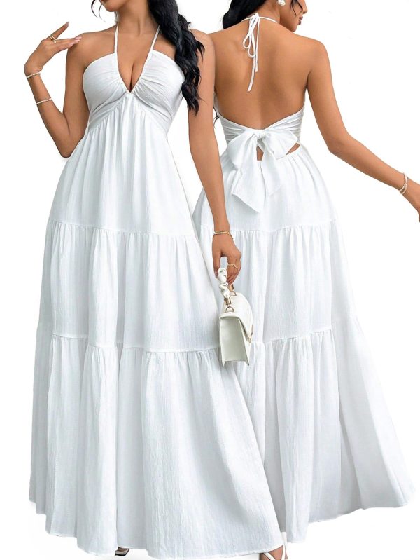 Women's Maxi Summer Dresses Halter V Neck Beach Dresses for Women A-Line Casual Dress for Vacation