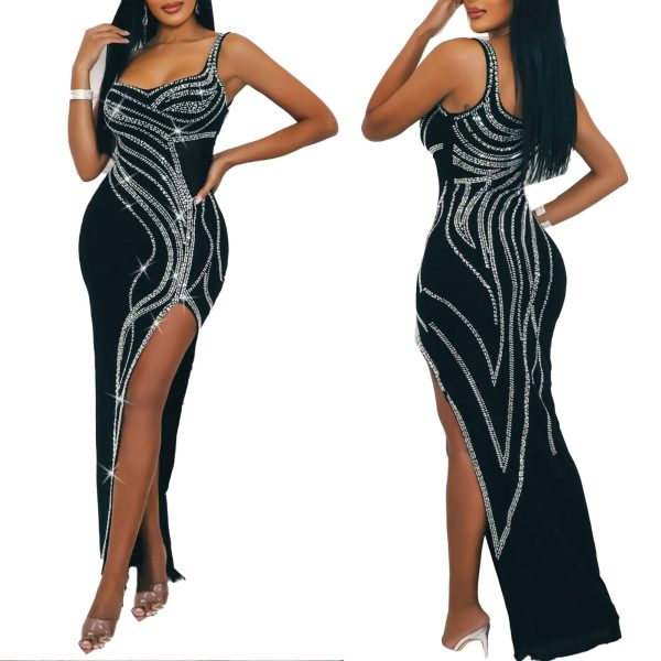 Women's Sexy Elegant Rhinestone Sleeveless Party Club Night Hot Drilling Clubwear Evening Dresses