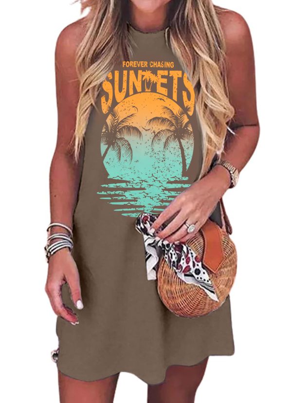 Summer Sundress for Women Graphic Mini Tank Dress Sleeveless Beach Dresses Short Casual Sun Dresses