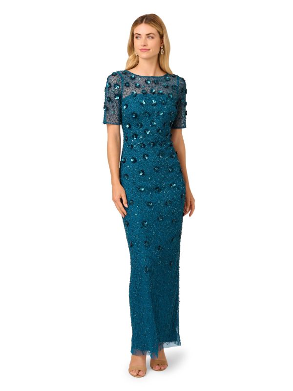 Women's Beaded Long 3D Floral Dress