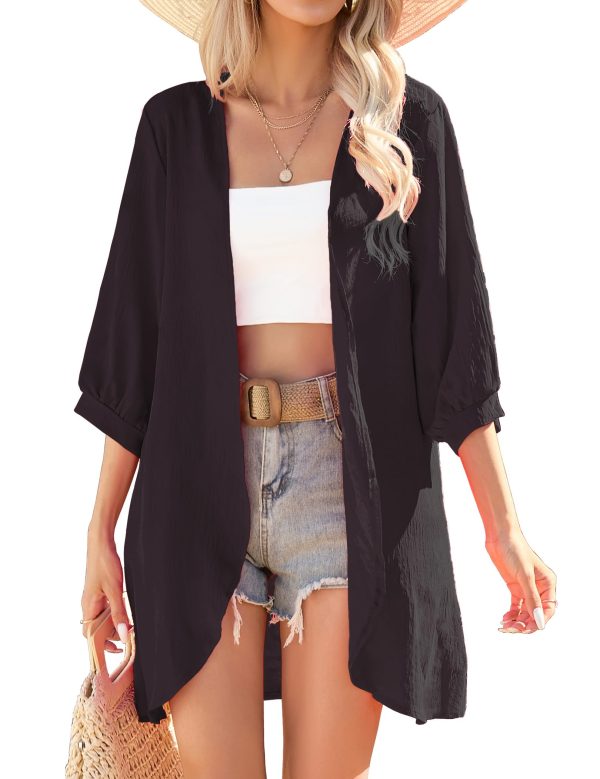 Cardigan for Women 3/4 Sleeve Lightweight Summer Kimono Cardigan Loose Beach Cover Up 2025