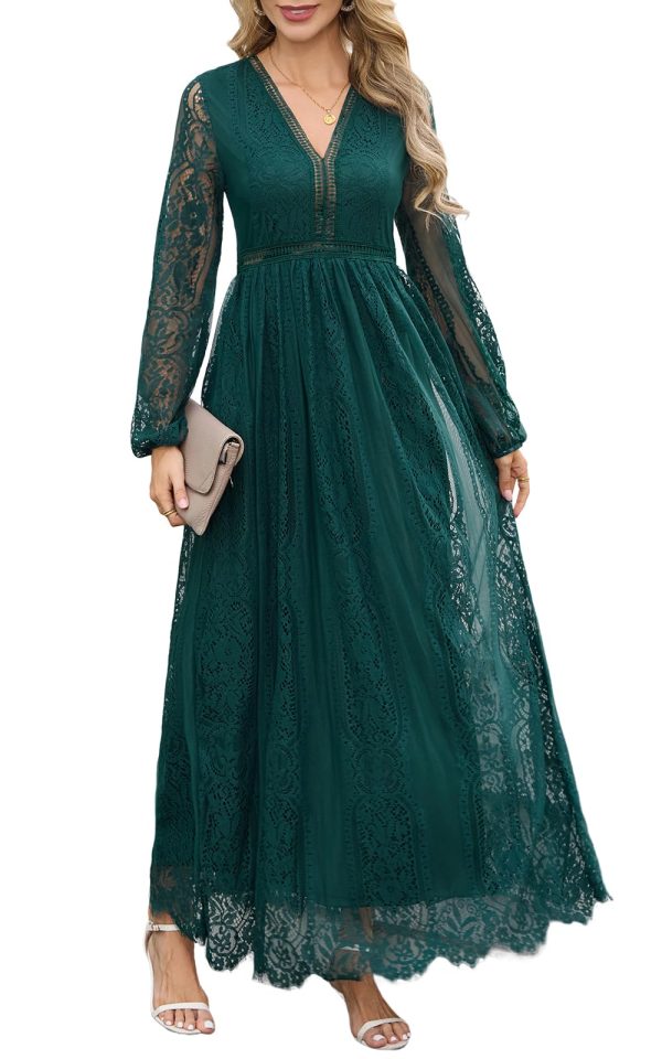 Womens Off The Shoulder Floral Lace Maxi Wedding Dress Boho Flowy Wedding Guest Formal Long Dresses