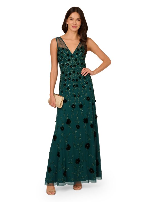 Women's Beaded Mesh Illusion Dress