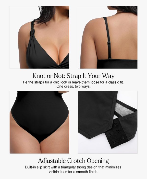 Mini Dress for Women Built in Shapewear Thong V Neck Summer Party Dress Side Slit Cocktail Dress