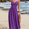 Women's Maxi Dress Floral Print Twisted V Neck Sleeveless Long Dress Summer Casual Dress