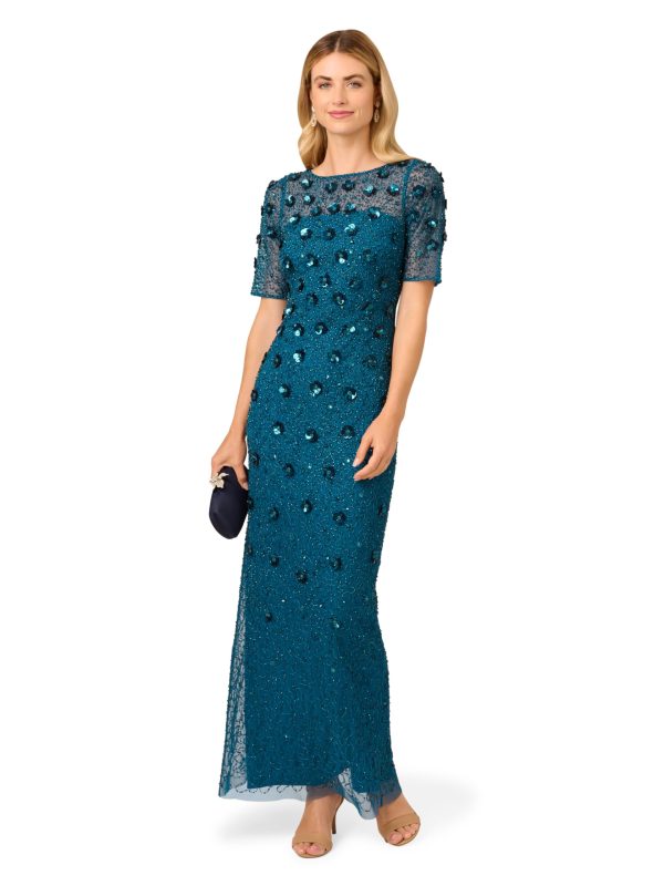 Women's Beaded Long 3D Floral Dress