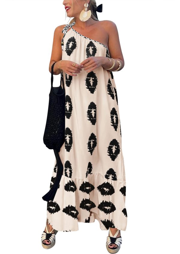 Women's 2025 Summer Maxi Dresses One Shoulder Printed Flowy Boho Beach Vacation Long Sundress