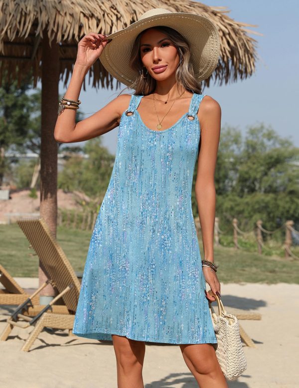 Summer Dresses for Women Boho Beach Dress Sleeveless Sundresses with Pockets Casual Loose Tank Tshirt Sun Dress