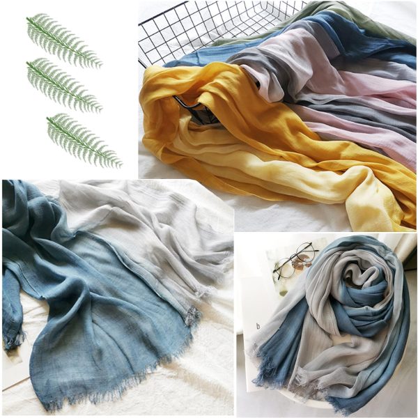 Cotton Linen Fashion Scarf,Gradient Two-tone Four Season Scarf Shawl Beach Gauze,Long Lightweight Travel scarf 75"×35"