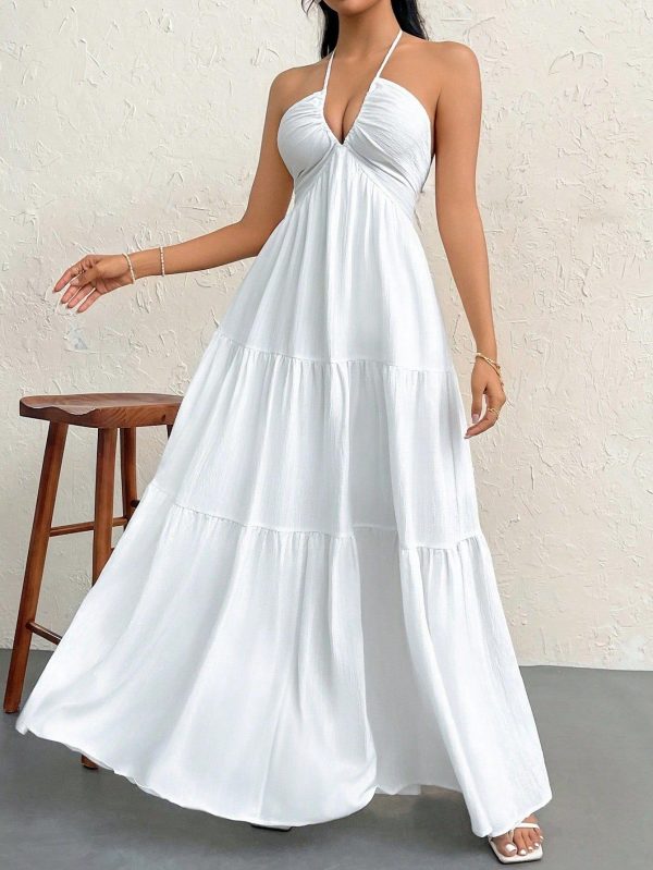 Women's Maxi Summer Dresses Halter V Neck Beach Dresses for Women A-Line Casual Dress for Vacation