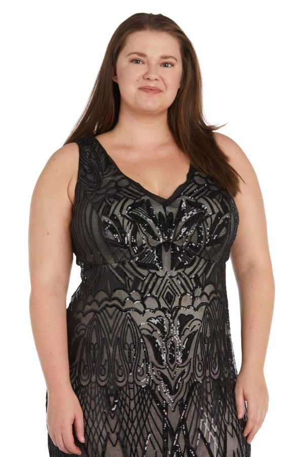 Long Beaded Dress W/Contrast Lining, V-Neckline & Godet Skirt