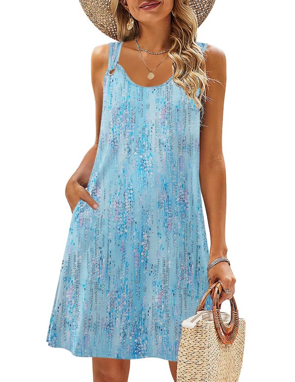 Summer Dresses for Women Boho Beach Dress Sleeveless Sundresses with Pockets Casual Loose Tank Tshirt Sun Dress