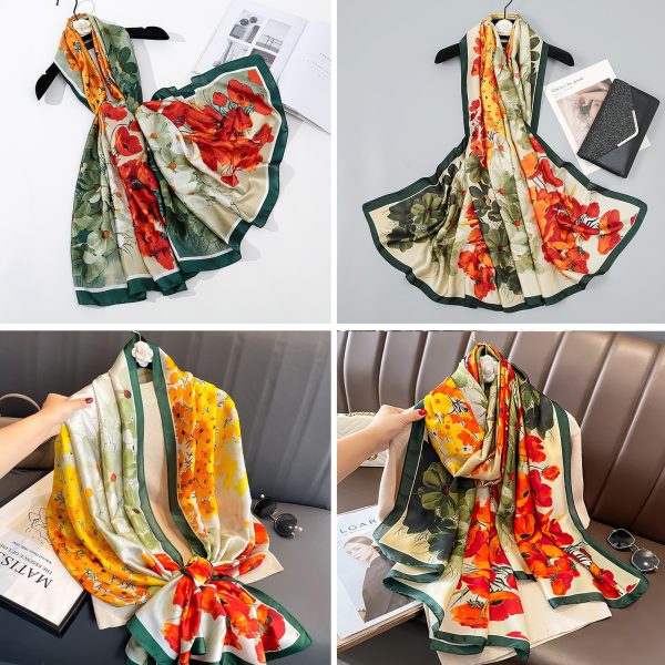 100% Large Silk Feeling Scarf-Women's Fashion Long Mulberry Silk Satin Neck Scarf Sunscreen Shawl Wrap Headscarf