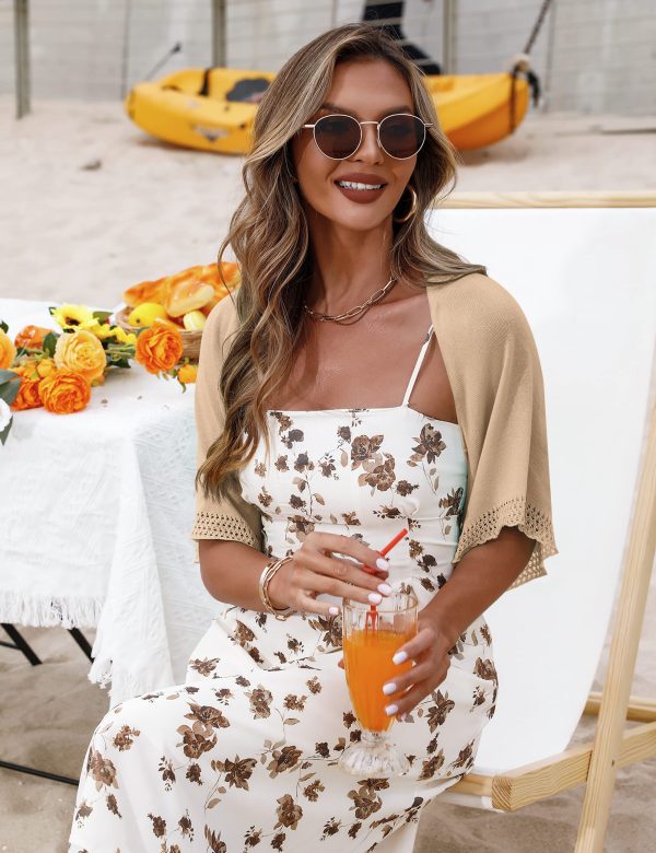 Women's Short Sleeve Bolero Shrug for Dresses Open Front Knit Cropped Cardigan Loose Sheer Cardigan Sweater