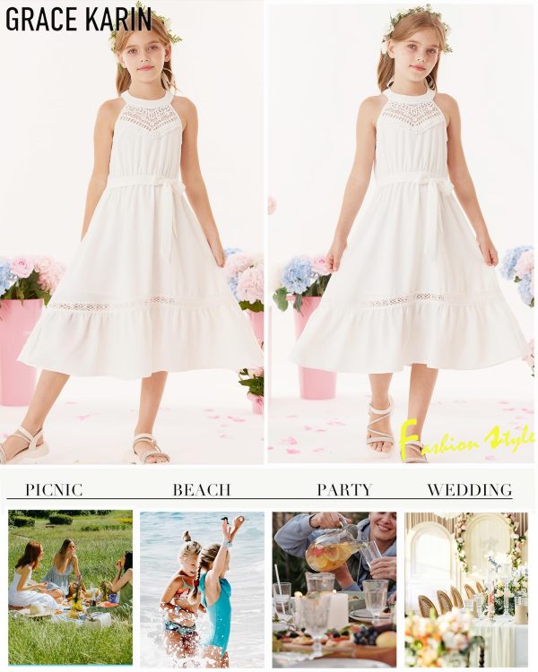 Girls Dresses Summer Spring Halter Maxi Dress Kids Ruffle Casual Flower Pleated Sun Dress Size 5-14