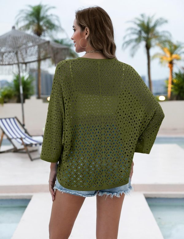 Womens Summer Crochet Cardigan Sweaters Lightweight Open Front 3/4 Sleeve Batwing Kimono Boho Knit Cover Ups 2025
