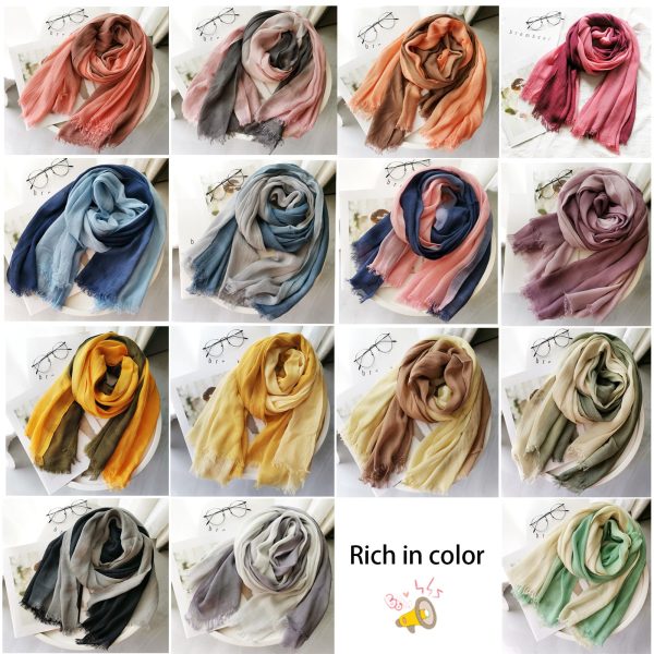 Cotton Linen Fashion Scarf,Gradient Two-tone Four Season Scarf Shawl Beach Gauze,Long Lightweight Travel scarf 75"×35"