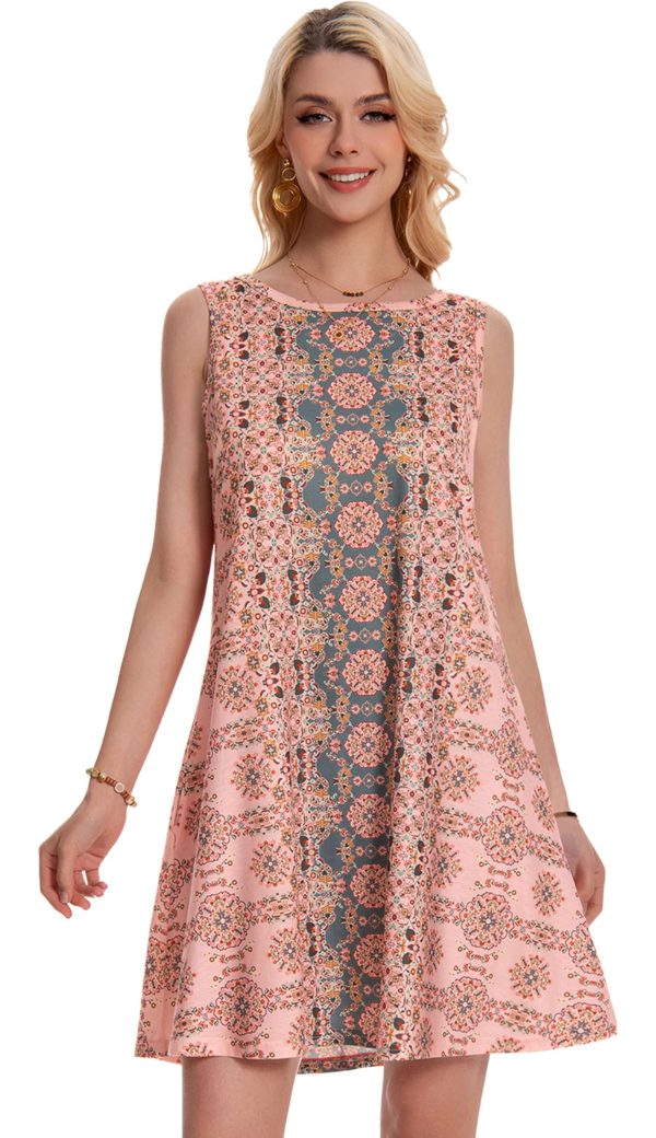 Summer Dresses for Women Beach Boho Sleeveless Vintage Floral Flowy Pocket Tshirt Tank Sundresses