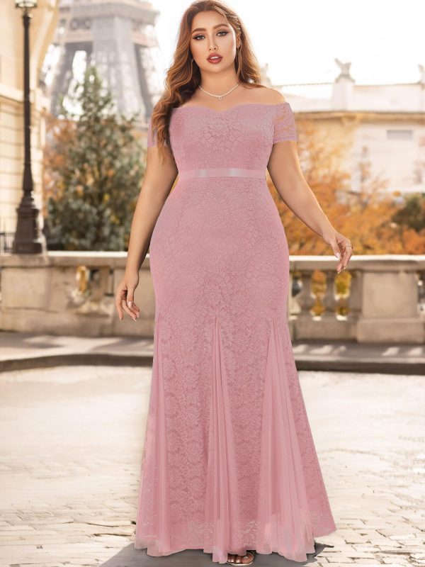 Women's Plus Size Formal Off Shoulder Vintage Floral Lace Mermaid Maxi Evening Party Dress