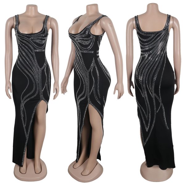 Women's Sexy Elegant Rhinestone Sleeveless Party Club Night Hot Drilling Clubwear Evening Dresses