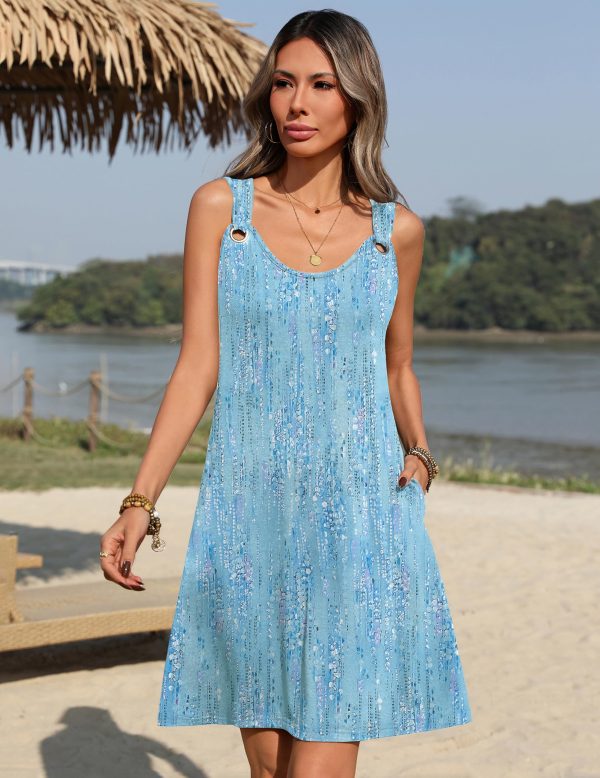 Summer Dresses for Women Boho Beach Dress Sleeveless Sundresses with Pockets Casual Loose Tank Tshirt Sun Dress