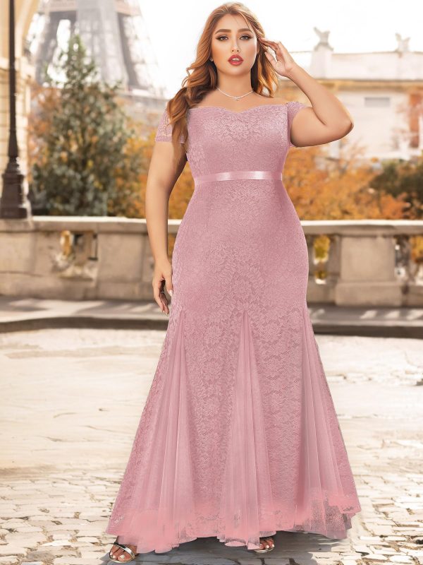 Women's Plus Size Formal Off Shoulder Vintage Floral Lace Mermaid Maxi Evening Party Dress