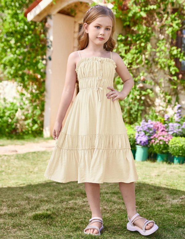 Girls Summer Dress Spaghetti Strap Midi Casual Sundress Sleeveless Party Elegant Dress 5-12Y