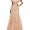 Women's Elegant V Neck Sleeveless Sequin Lace Evening Party Dress