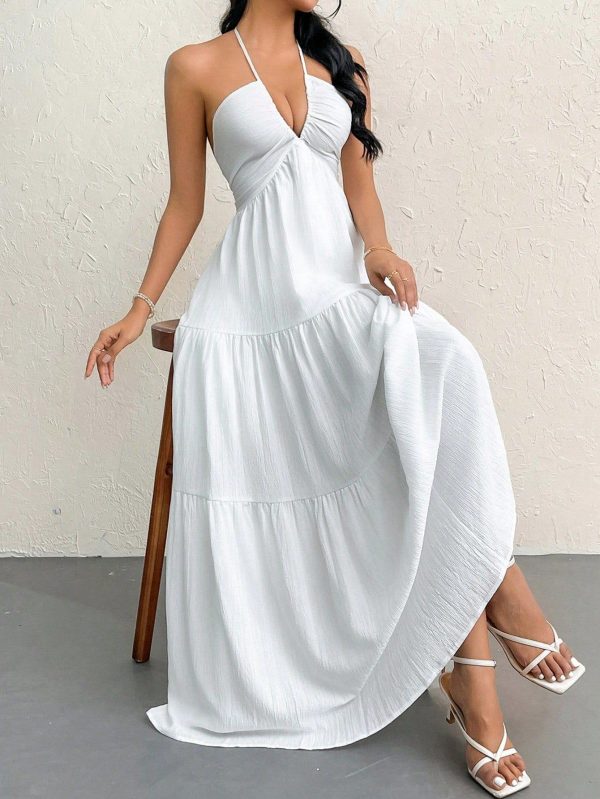 Women's Maxi Summer Dresses Halter V Neck Beach Dresses for Women A-Line Casual Dress for Vacation
